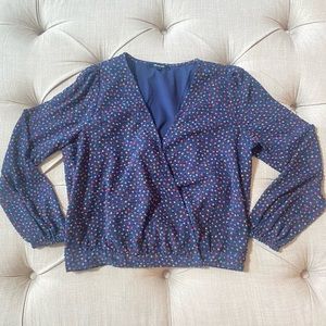 Madewell Blue Long Sleeve Polka Dot Top